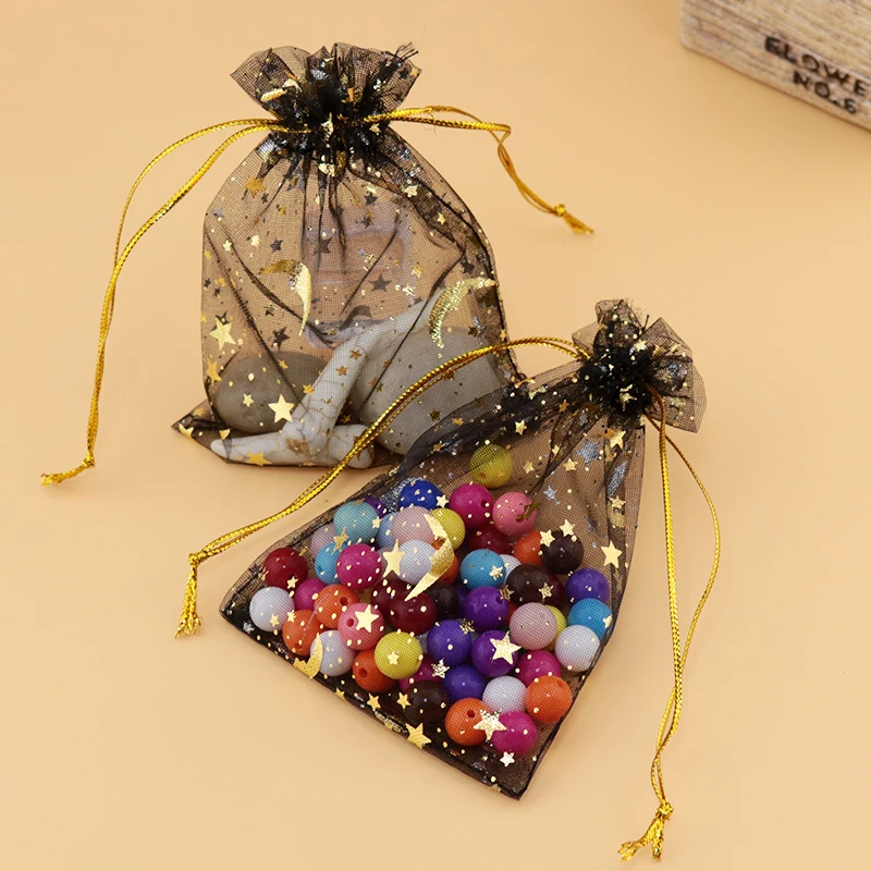 

Wholesale 100pcs/lot Black Organza Bags 7x9cm Small Wedding Pouches Jewelry Packaging Bags Nice Drawstring Gift Bag