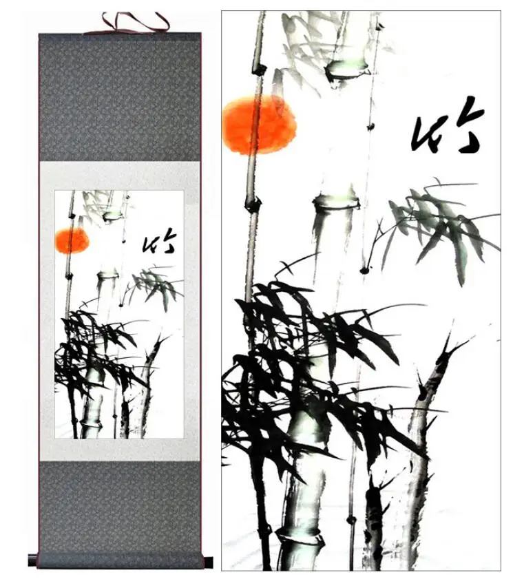 Bamboo painting Chiense characters and Flower  painting  Home Office Decoration Chinese scroll paintingPrinted painting