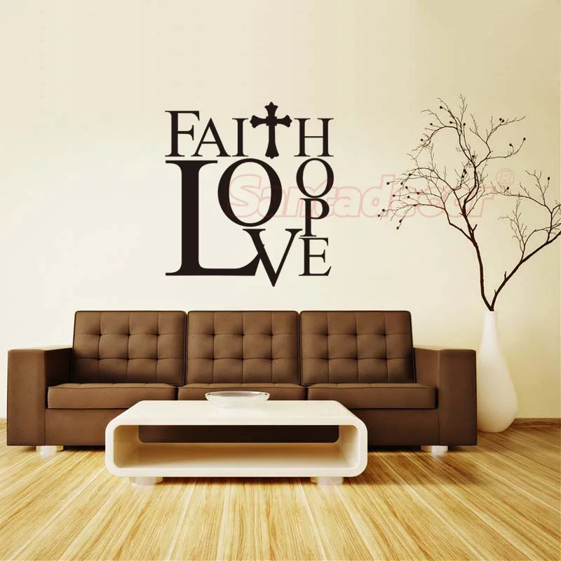 Christian Faith Love Hope Cross Vinyl Sticker Saying Uplifting Wall Art Decal Wallpaper Living Room Home Decor Poster Decoration