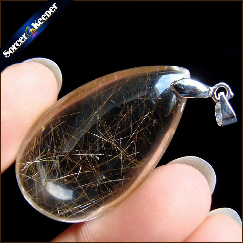 Genuine Natural Gold Rutilated Quartz Crystal Cabochon Setting Necklace Pendant Stone Beads for DIY Jewelry Making OS788