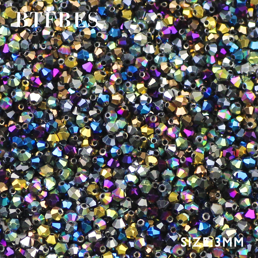 BTFBES 3mm Bicone Austrian Crystals Beads 200psc Plating AB Color glass Loose Beads For Jewelry Bracelet Making Accessories DIY