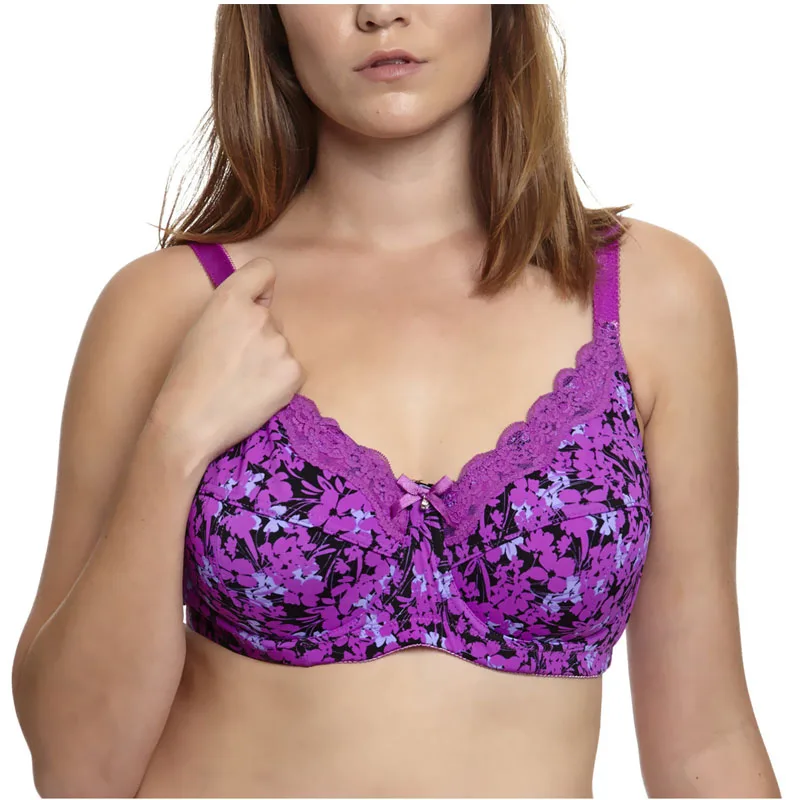 Sujetador de encaje de talla grande para mujer, ropa interior Sexy con estampado Floral, sin relleno, copa completa, sin forro, 6 colores, CDEFG34-46