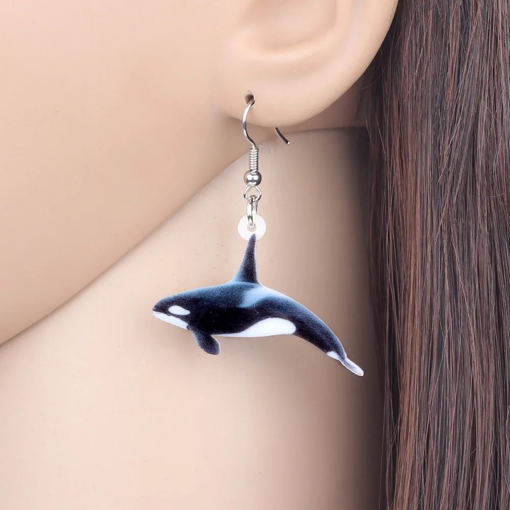 Bonsny Acrylic Ocean Killer Whale Earrings Big Long Dangle Drop Animal Whale Jewelry For Women Girls Gifts Accessories Bijoux