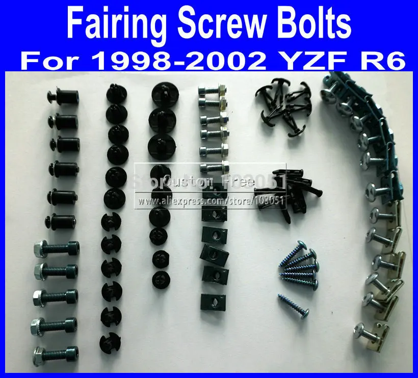 New Motorcycle Fairing common screw bolts kit for YAMAHA YZFR6 1998 1999 2002 YZF R6 98-02 aftermarket black fairings bolt screw