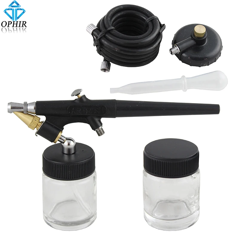 OPHIR 0.8mm Single-Action Airbrush Gun with Hose Jars Cups for Airbrushing Model Hobby/Cake Decorating/T-Shirt Coloring_AC071