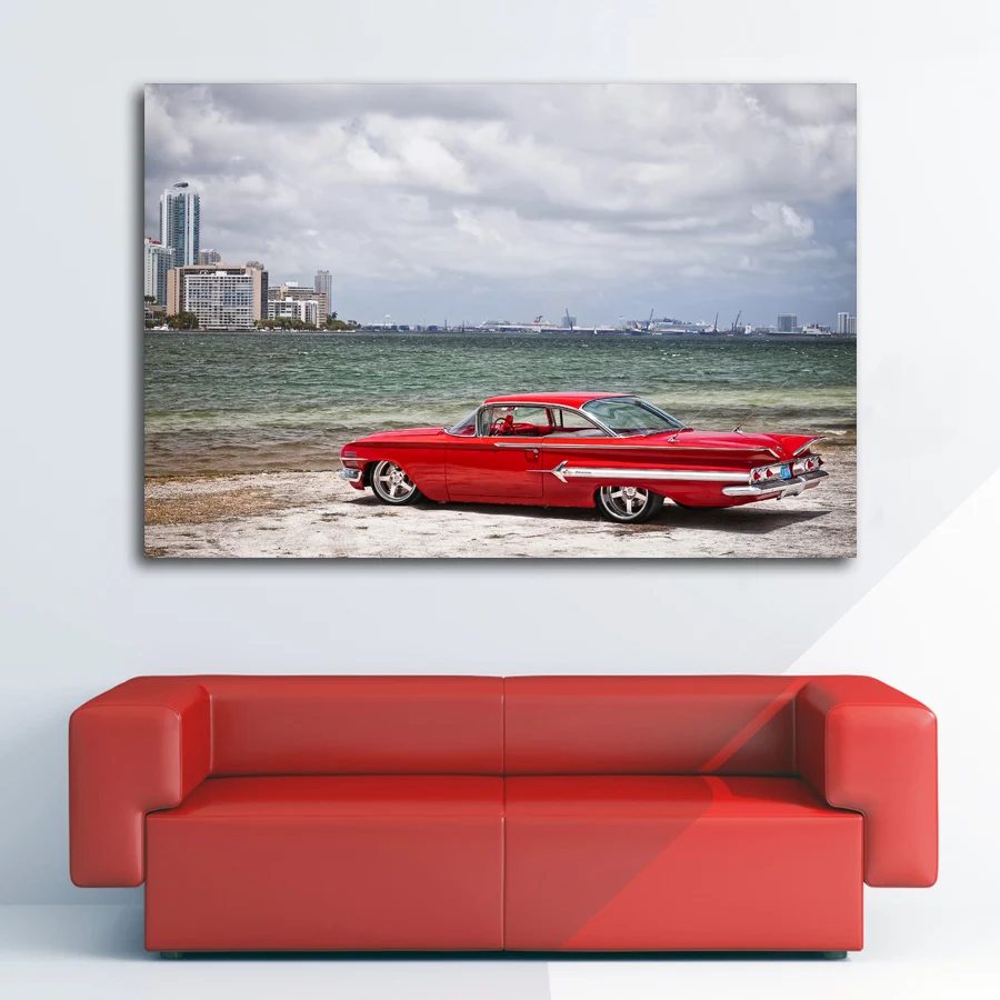 1960 Chevy Impala Red Car Classic Vehicle Wall Art Posters Canvas Art Prints Art Paintings For Living Room Decor