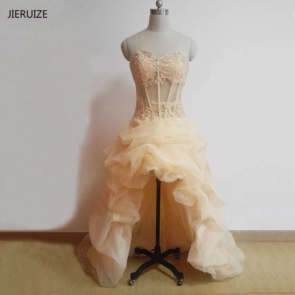 JIERUIZE brautkleid Champagne Organza High Low Wedding Dresses Sweetheart Front Short Long Back Wedding Gowns robe de mariee