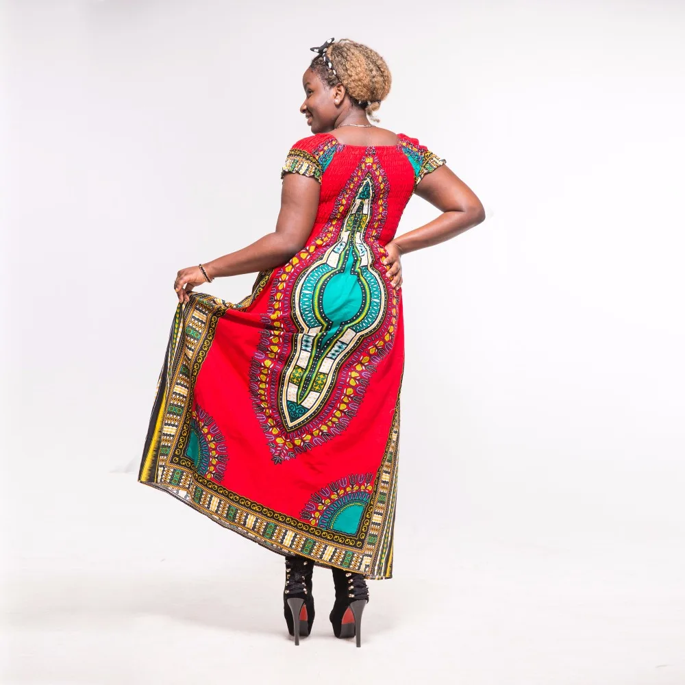 Dashikiage Autumn Red Cotton Dashiki Stunning Elegant African Ladies Long Dress