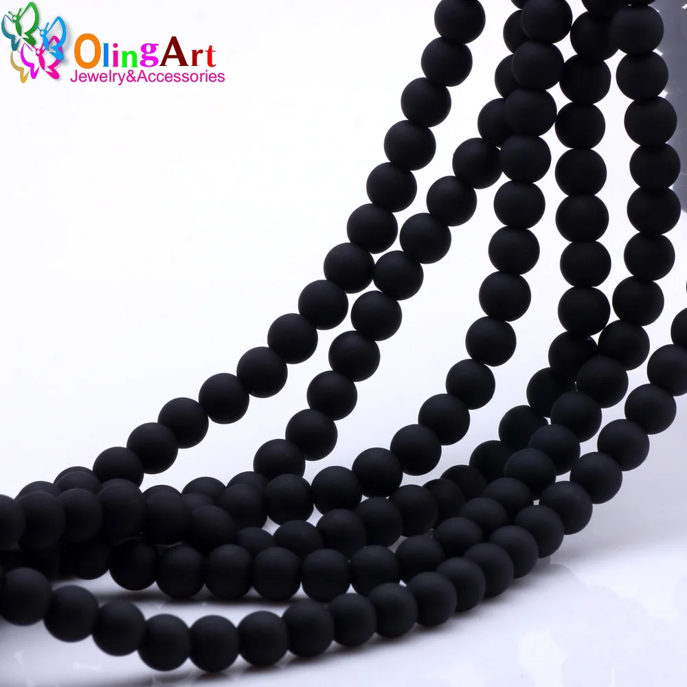 OlingArt Rubber Glass Beads 6MM/8MM/10MM/14MM Matte Black Color DIY Jewelry Making Bracelet/Necklace