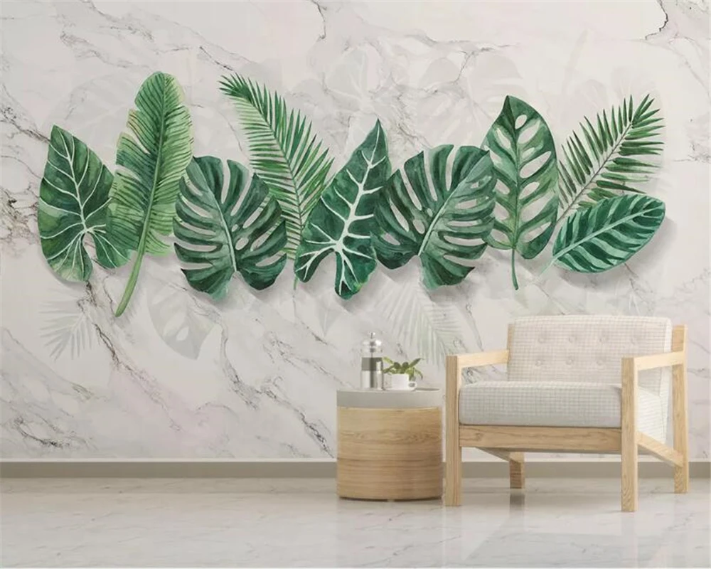 

Beibehang Custom Photo wallpaper Modern 3D Marbling hand-painted plant leaves Mural Wallpaper Living Room Backdrop Wall Painting