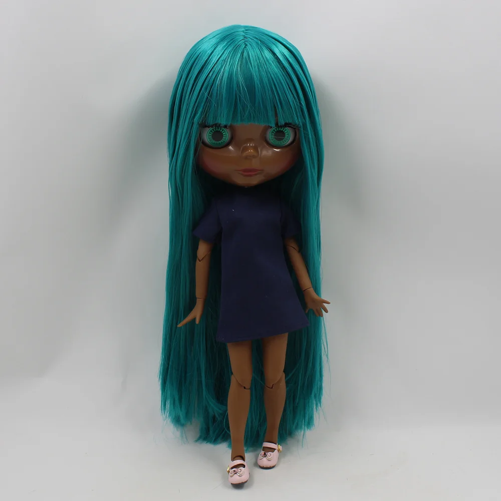 ICY DBS Blyth doll super black skin tone darkest skin black New green wild straight hair nude joint body BL1465