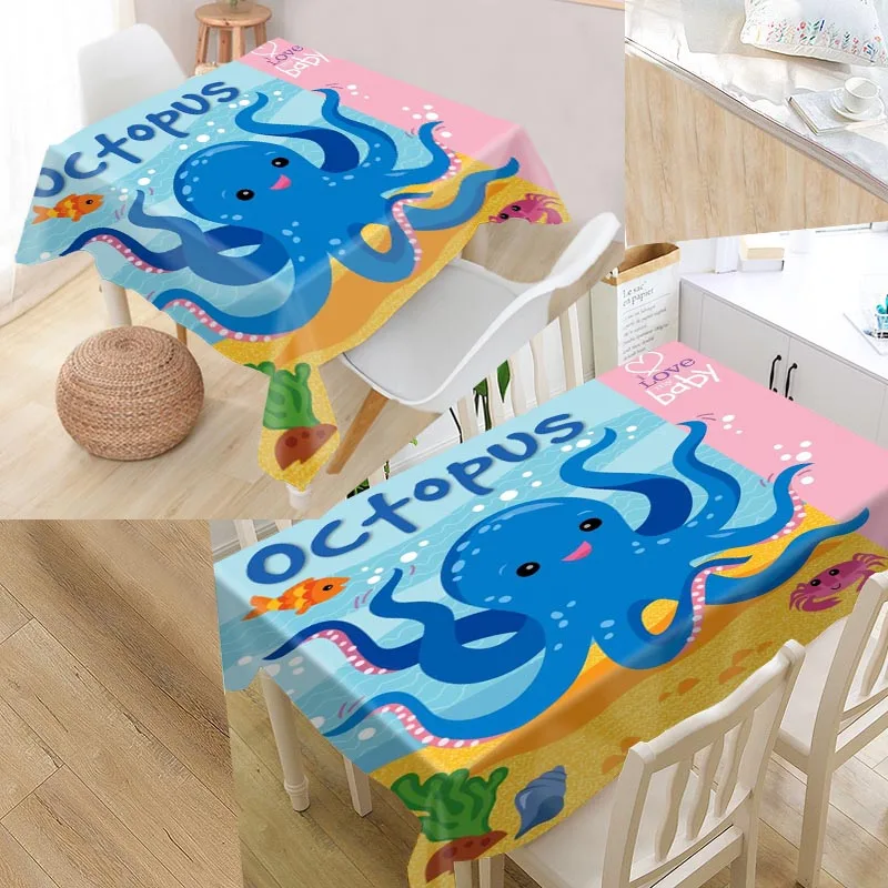 

Octopus Custom Table Cloth Oxford Print Rectangular Waterproof Oilproof Table Cover Square Wedding Tablecloth