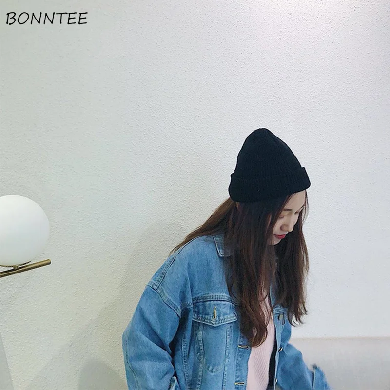 Beanies Women 2020 New Solid Knitted Warm Soft Trendy Hats Simple Korean Style Womens Wool Casual Caps Elegant All-match Beanie