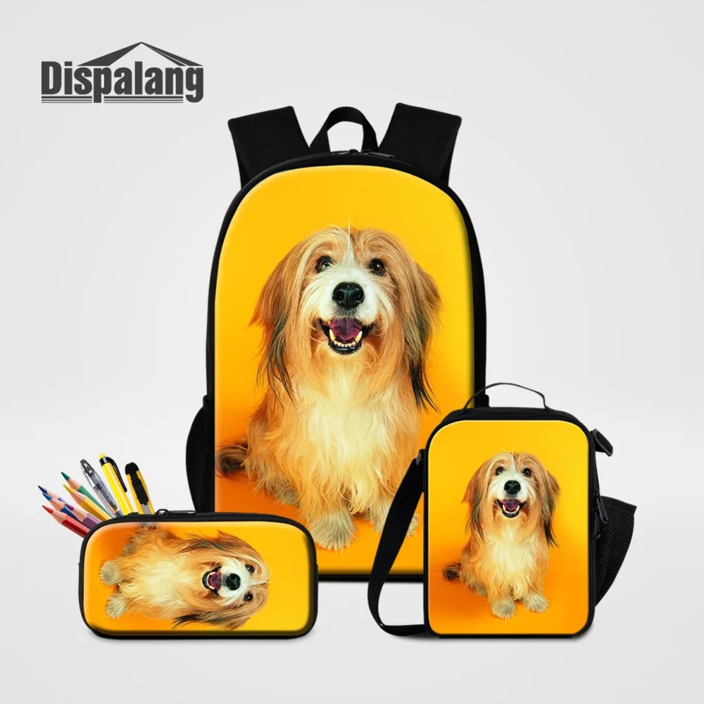Dispalang Children's School Bags With Lunch Box Pencil Case Animal Dog Pug Backpack For Girls Bookbag Kids Orthopedic Schoolbag