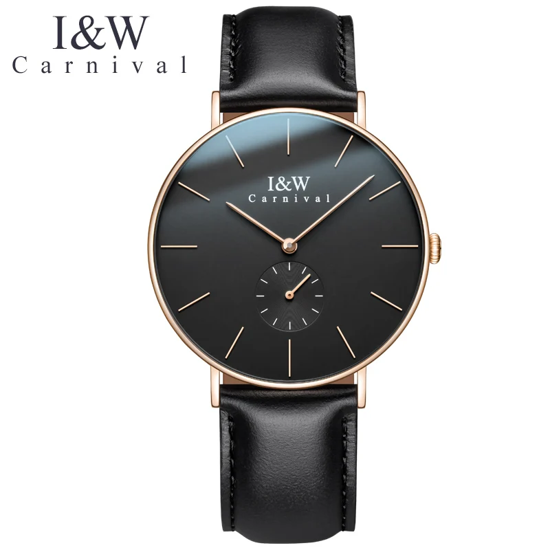 

Fashion Ultrathin Watch Men CARNIVAL New Switzerland Movement Quartz Watch Small Second Dial Leather Band Relogio Masculino 2021