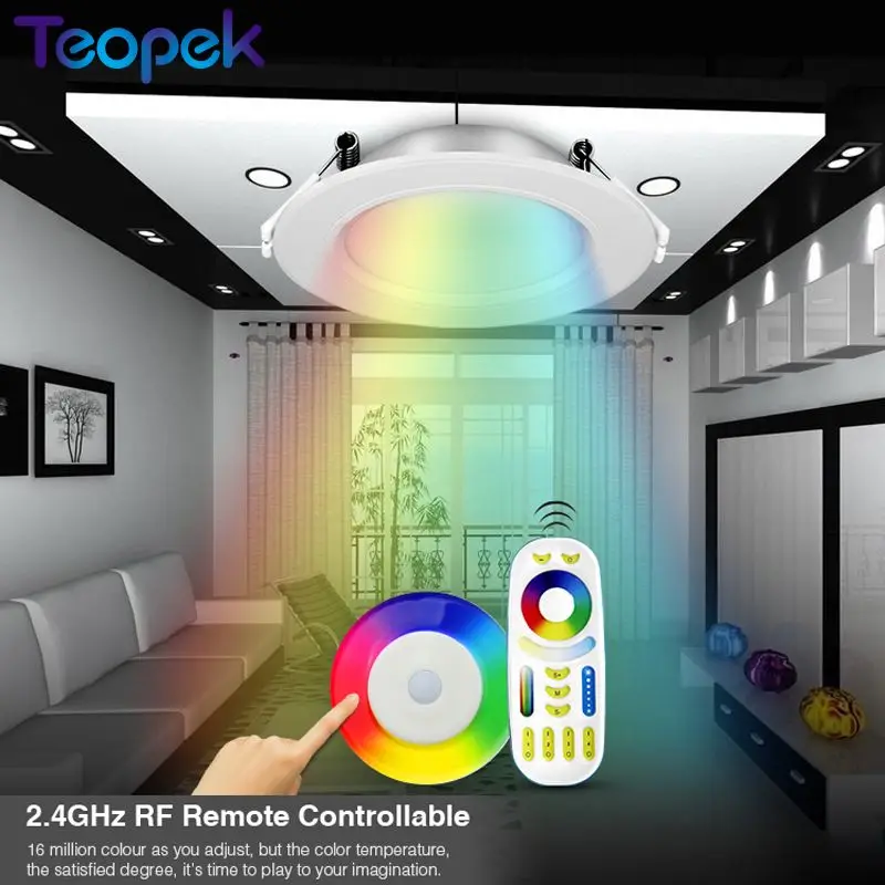 Mi.Light 6W RGB + CCT LED Downlight Dimmable with Driver FUT068 + WL-Box1 WiFi + 2.4G Wireless RF 4-Zone RGB+CCT Touch Remote