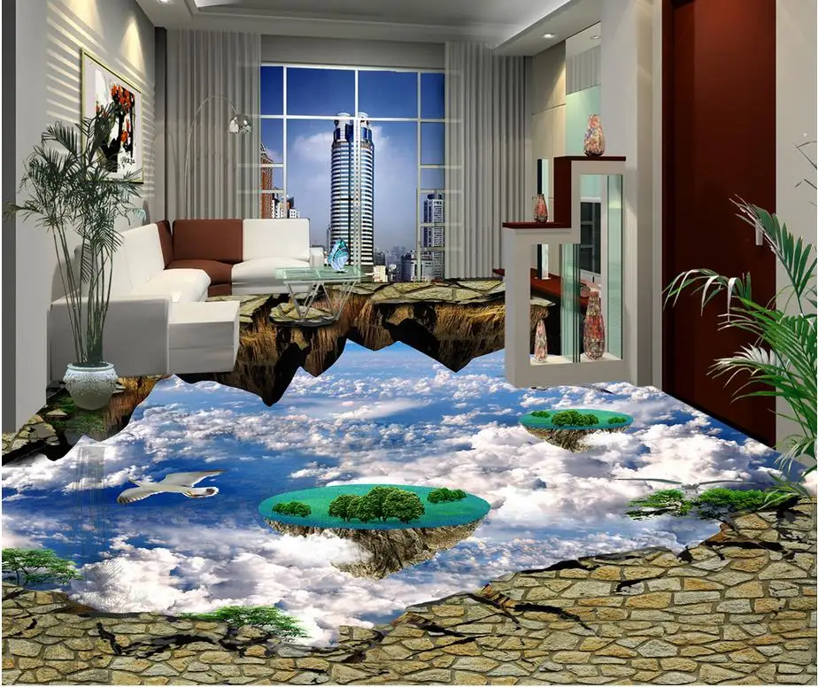 

Modern Sticker 3D Floor Sky Cliff Paintings Non-slip Waterproof Self-adhesive PVC Wallpaper 3D Floor