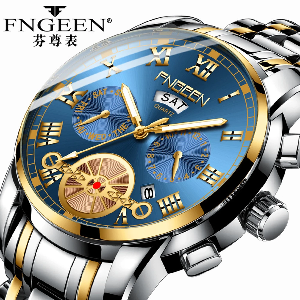 2023 New Selling Men\'s Watch FNGEEN Brand Fashion Luxury Tourbillon Wristwatch Quartz Steel Waterproof Non Automatic Watch Men