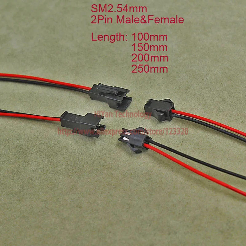 20pairs SM2.54 SM 2.54mm Pitch 2Pin LED Connector 200mm to 500mm Male and Female Plug with Wire Cable For LED Stips Lamp CCTV