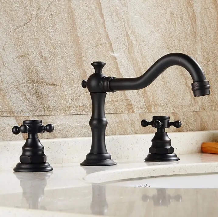 

New Arrive Dual cross Handle 3 Hole install Basin Sink Faucets Deck Mounted Oil Rubbed Bronze Bathroom Vessel Sink Faucet N5185