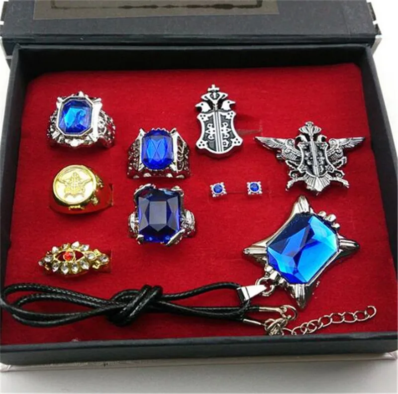 Black butler Kuroshitsuji Ciel Phantomhive Cosplay Rings+ Necklace+Ear-nail earring studs Jewelry Set A612