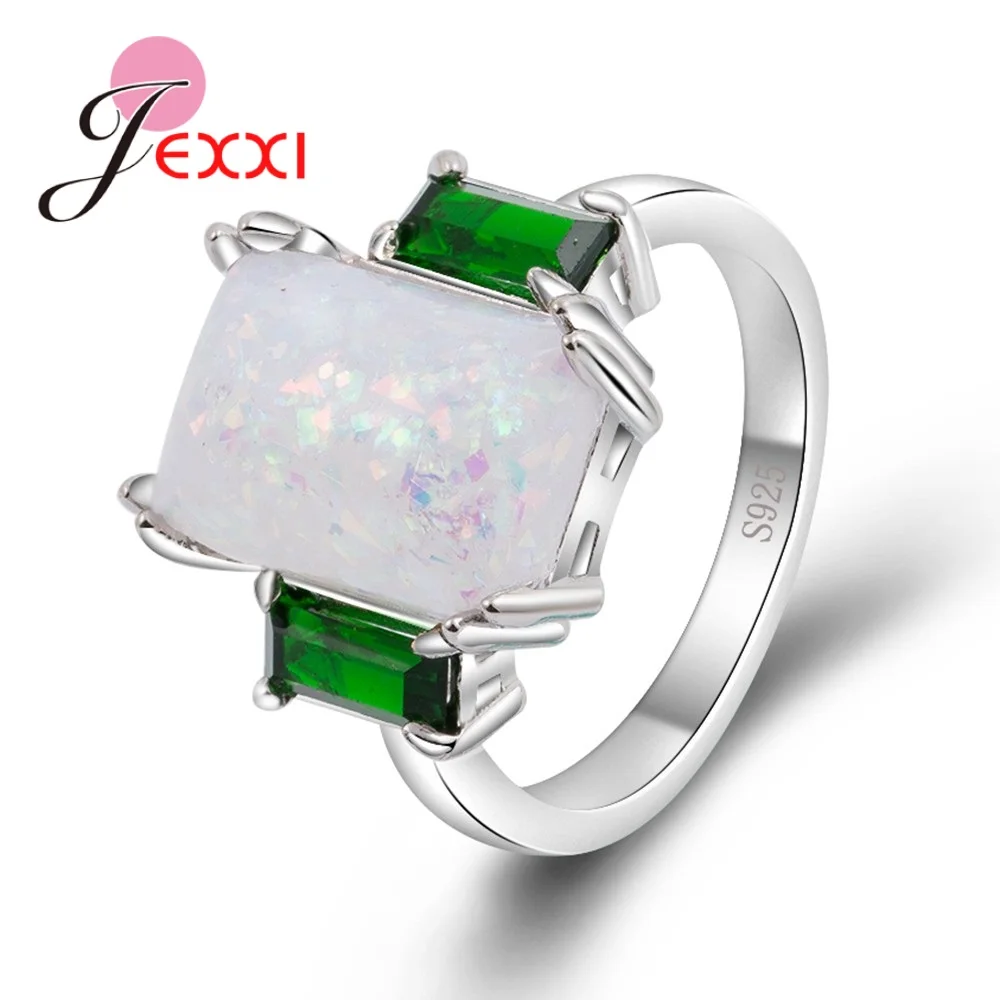 New Arrival Women Lady Party Engagement Jewelry 925 Sterling Silver Needle Geometric Ring With Square Opal High Quality