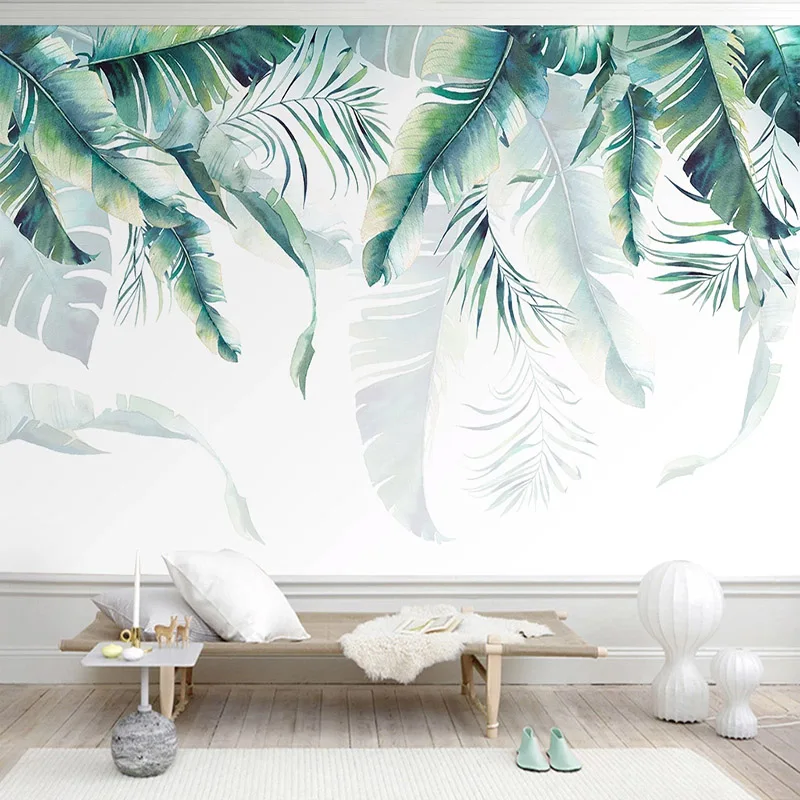 

Custom Mural Wallpaper 3D Hand-painted Green Leaves Plant Fresco Living Room Bedroom Creative Art Wall Home Decor Fresco