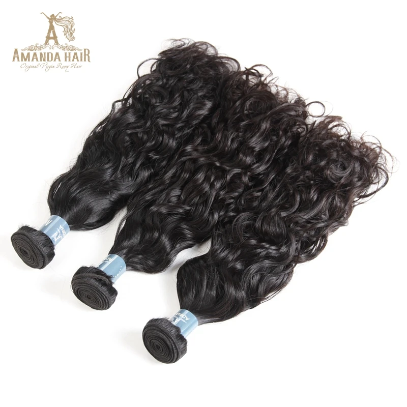 Amanda-mechones de cabello humano virgen, cabello peruano ondulado de 8-22 pulgadas, 100% de onda de agua, 4 mechones