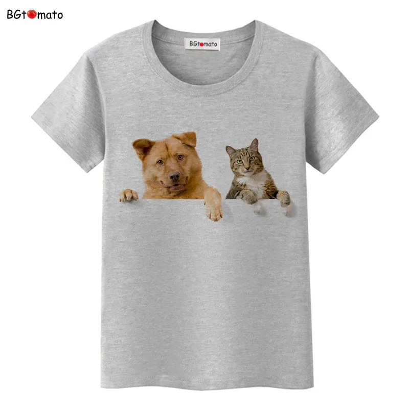 

Dog and cat good friends t shirt Women's Summer Clothing Brand new Tops & Tees Comfortable cotton T-Shirts