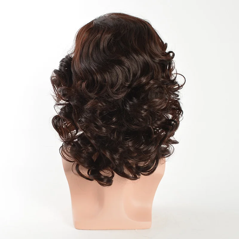 MSIWIGS Men Medium Wig Curly Dark Brown Colour Hair Synthetic for Male