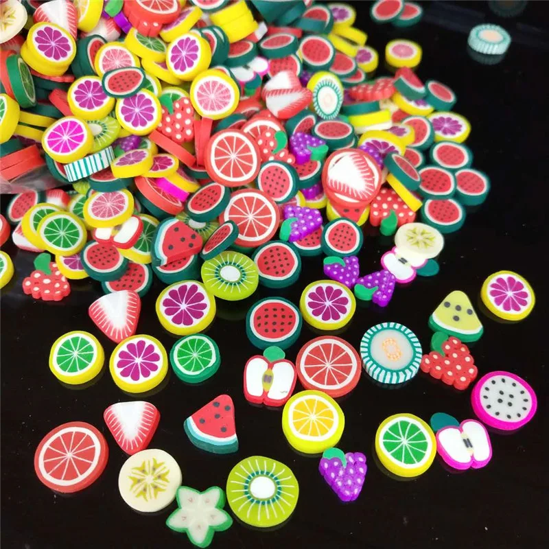 20g/lot 1cm Fruits Polymer Clay Sprinkles Plastic Klei Mud Particles Watermelon Strawberry Pitaya Lemon Grape Apple Kiwifruit