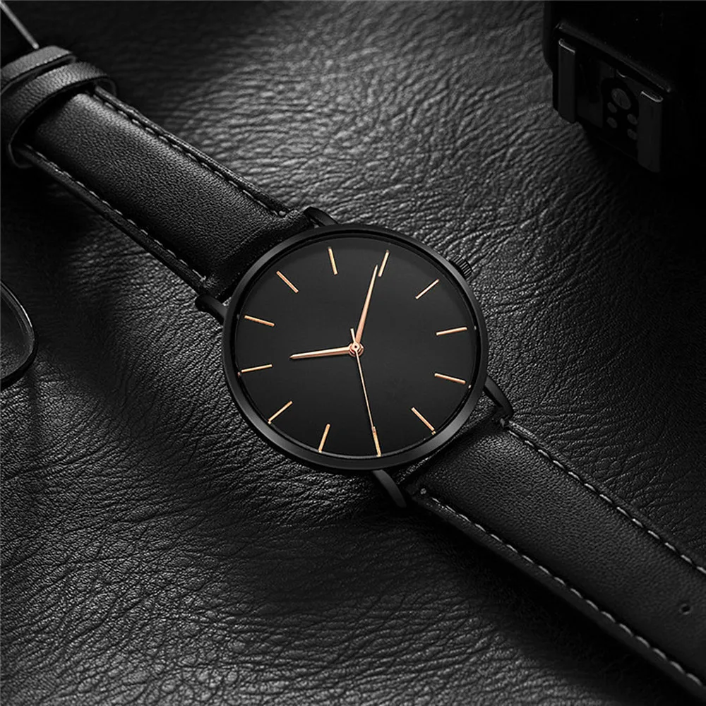 Business Men Simple Shockproof Watches Custom Color Drop Shipping Waterproof Leather Wristwatches Orologio Uomo 2021 Black Clock