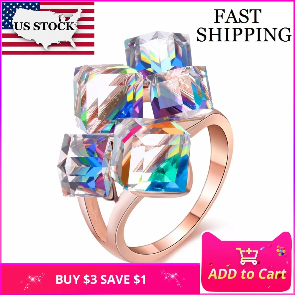 US STOCK Uloveido Ladies Fashion Blue Engagement Rings for Women Luxury Vintage Cristales Ring Anneaux Pour Les Femmes GR123