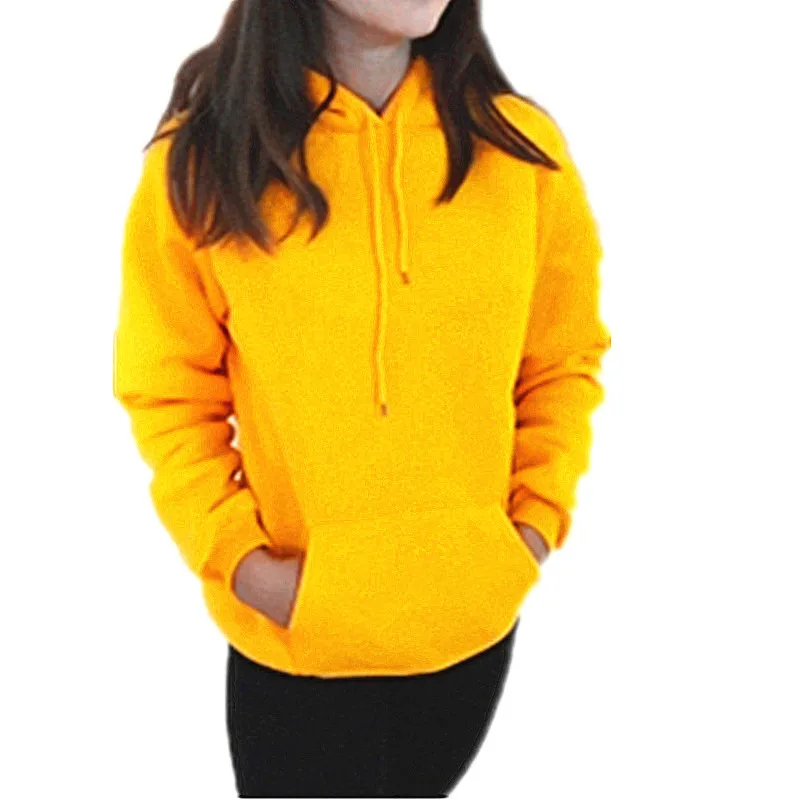 

2019 winter Casual Fleece women Hoodies Sweatshirts long sleeve yellow girl Pullovers loose Hooded Female thick coat