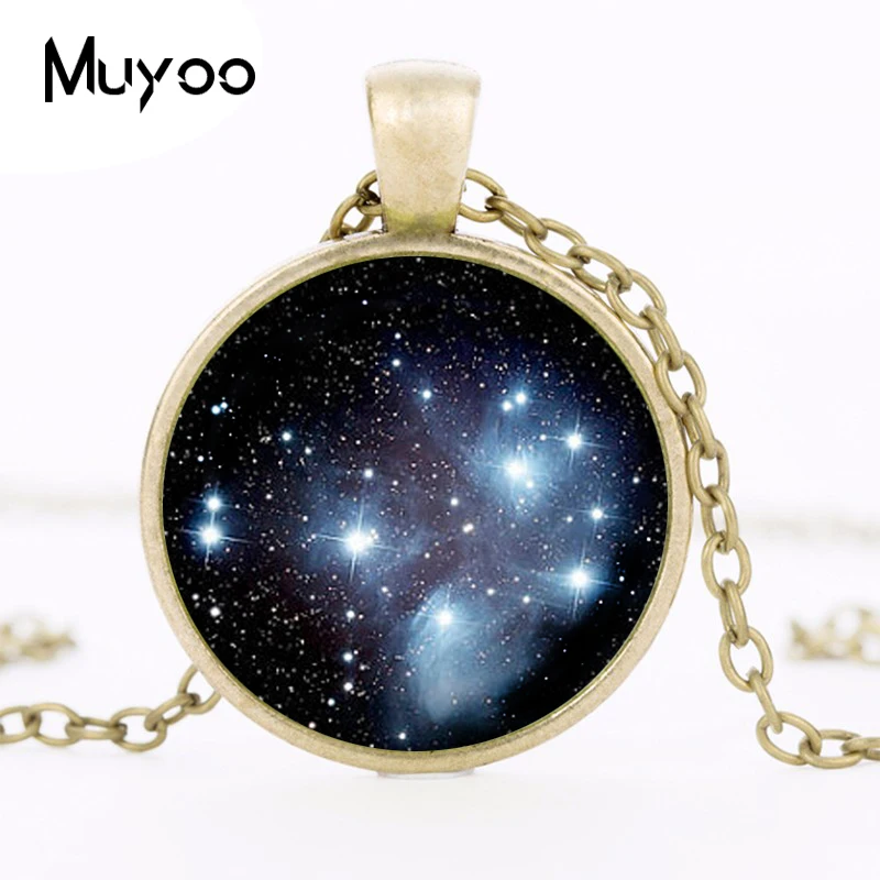 2017 new Handcrafted Pleiades star cluster pendant Universe Galaxy necklace Space Jewelry Black Blue Round Photo pendant HZ1