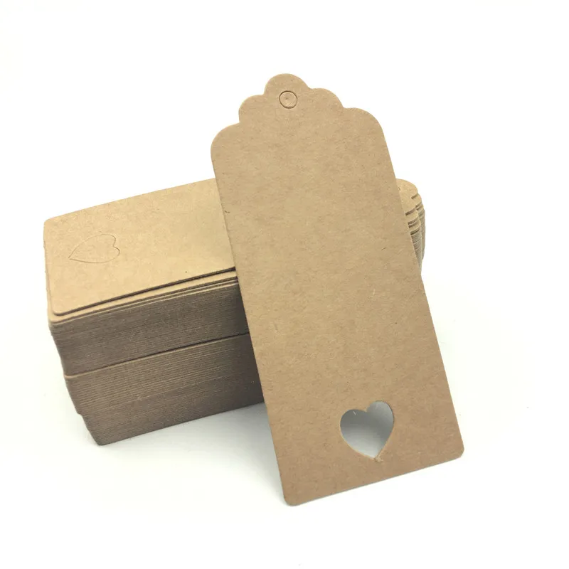 100pcs White Brown Hollow Heart Paper Hang Tags DIY scallop Label Wedding Gift Decorating Tag Luggage Note 15M Rope 9*4cm