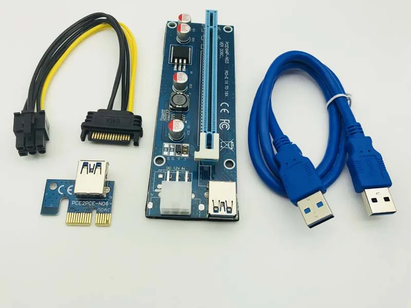 Adaptateur de carte PCI-E avec 15 broches à 6 broches, PCI Express 1x à 16x, extension de Machine minière, carte d'alimentation, câbles USB 3.0 de 60cm