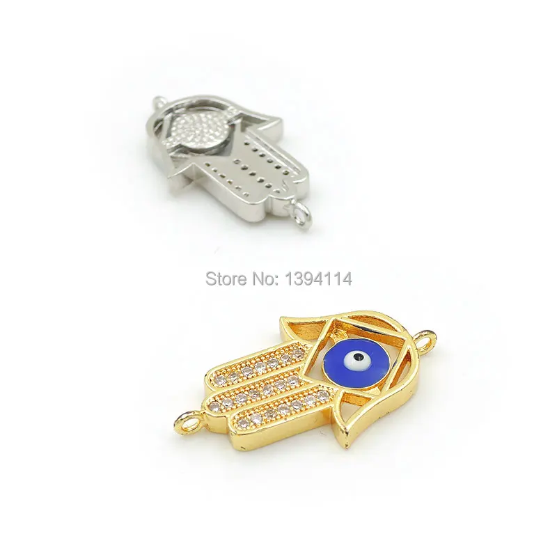 27*16*3mm Micro Pave Clear CZ Palm Connector With Piericng Rhombus Enameling Blue Eye Fit For Women As DIY Bracelets Accessory