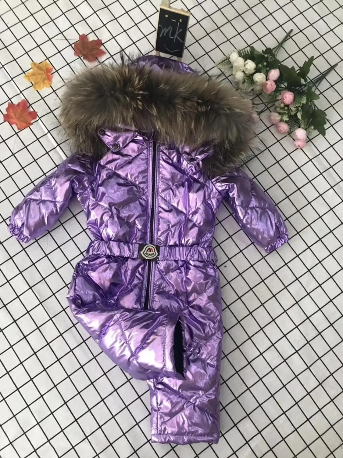 70cm-150cm Real fur hooded baby outergoing 2022 Winter children jumpsuit snow suit girl down boy Baby coveralls ski suit