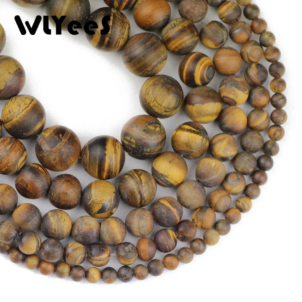 WLYee Dull Polish Matte Yellow Tiger Eye Frost Natural Stone beads 4/6/8/10/12 MM Round Loose bead Jewelry bracelets making DIY