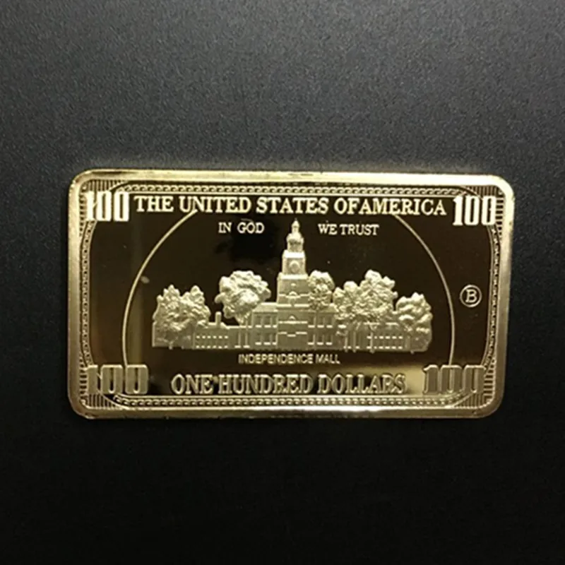 5 Pcs The 100 Dollars Banknote 1 OZ 24K Real Gold Plated Badge 50 x 28 Mm Souvenir Coin Bullion Collectible decorationBar