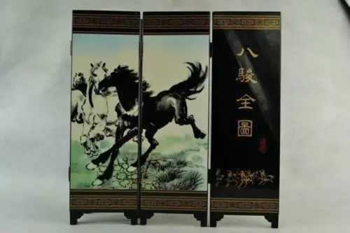 China Collectibles Decorated Hand Lacquer Painting 8 Horse Run Noble Screen Home table decoration