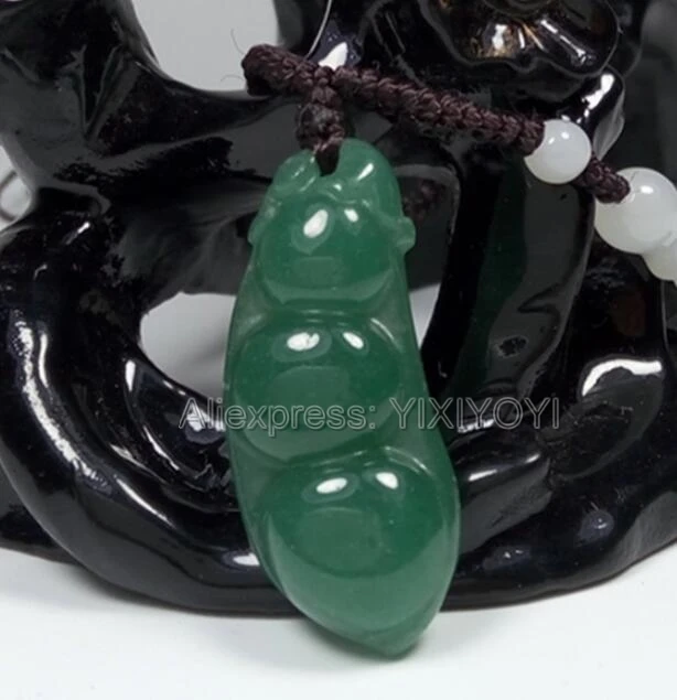 Beautiful Handwork Natural Green Grade A Jadeite Carved Bean Beads Lucky Amulet Pendant + Free Necklace Certificate Fine Jewelry