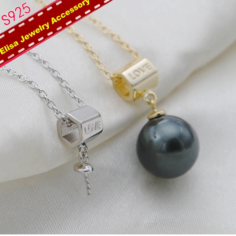 S925 Sterling Silver DIY Necklace Accessory LOVE Design Pendant Chain Fittings Silical Gel Ball Adjustable Chain 3Pieces/Lot