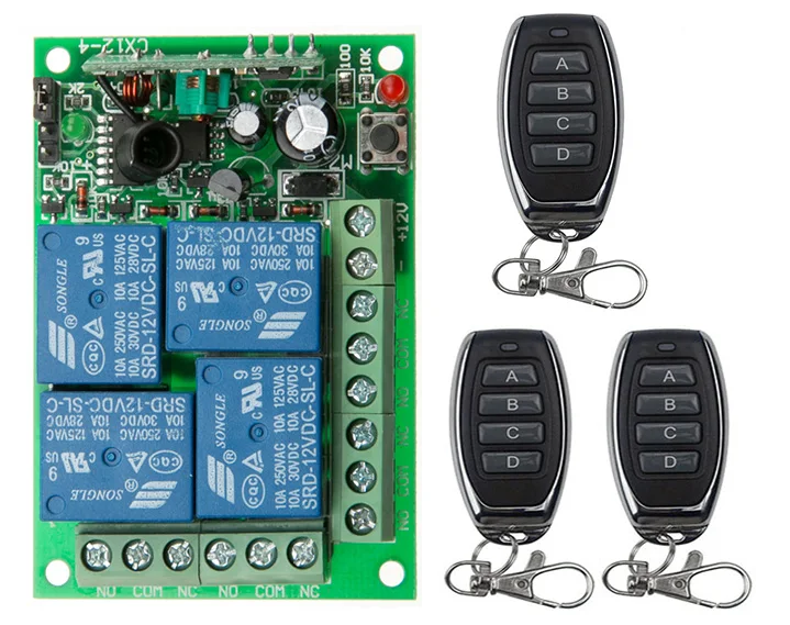 DC12V 24V 4CH 4 CH Wireless RF Remote Control Light Switch 10A Relay Output Radio Receiver Module switch controller Garage Doors