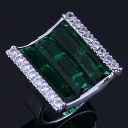 Charismatic Rectangle Green Cubic Zirconia White CZ Silver Plated Ring V1066