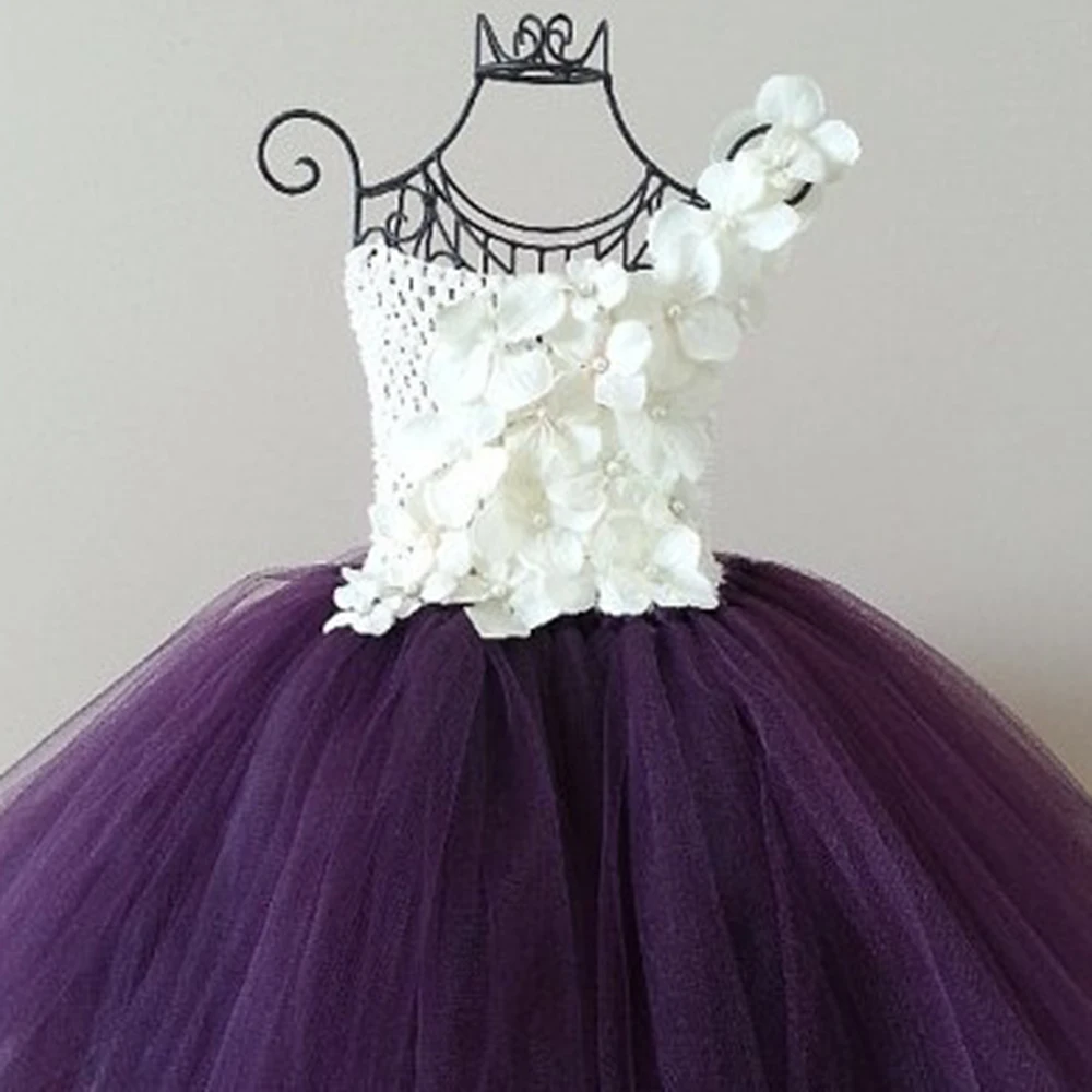 8 Color Flower Girl Tutu Dresses Purple White PinK Flower Girls Wedding Dress Birthday Photo props Pageants Size 2T-10Y PT08