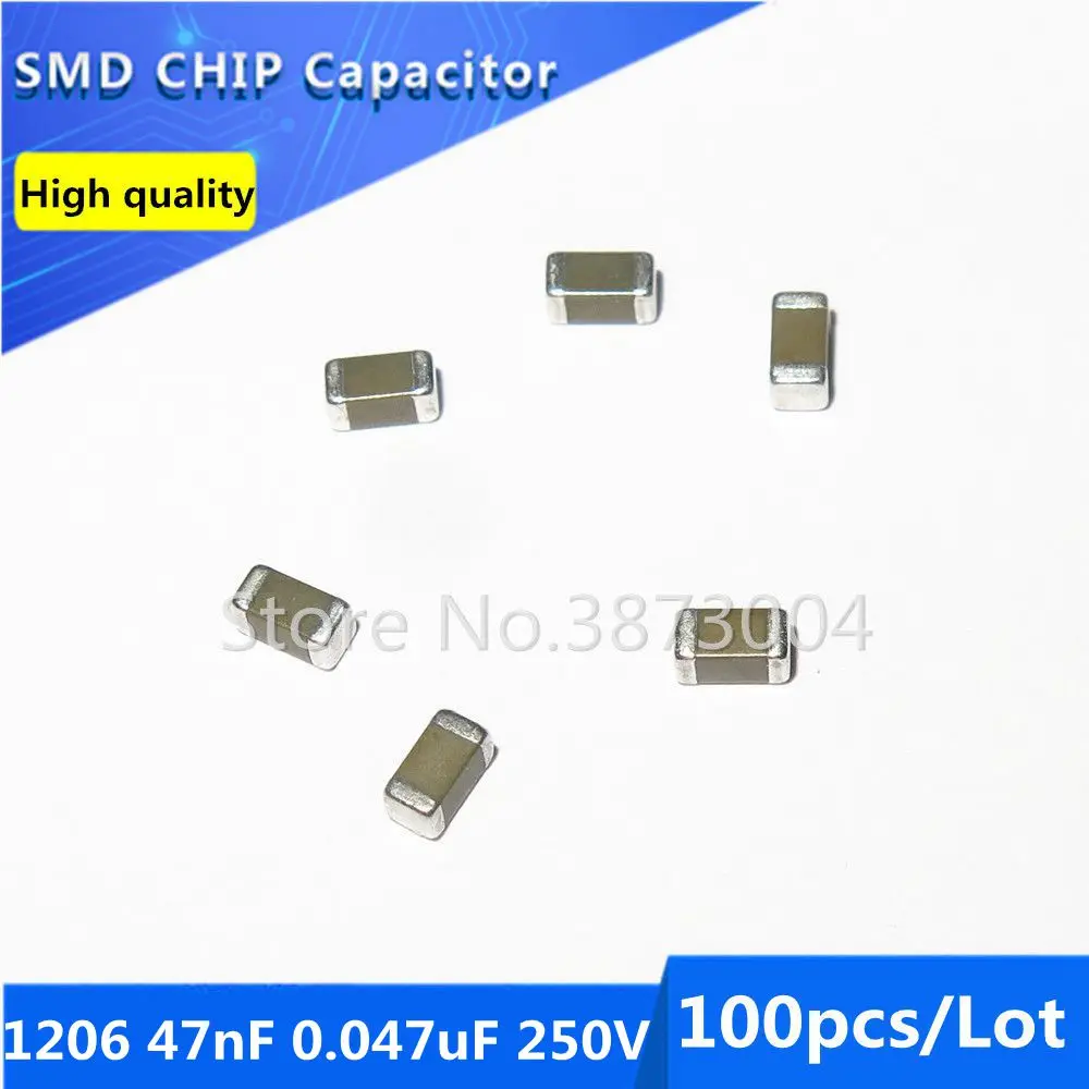 100pcs 1206 47nF 0.047uF 250V 10% Thick Film Chip Multilayer Ceramic Capacitor