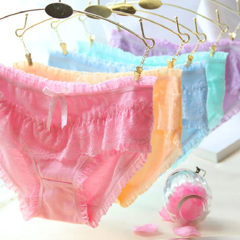 New Women\'s cotton Underwear lace bow cute 13 Color Candy Middle Waist Panties Women And girl\'s Sexy Lingerie Sexy Briefs