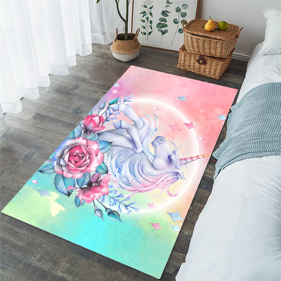 BeddingOutlet Unicorn Unicorn Bedroom Carpets Cartoon Area Rug for Living Room Floral Girly Floor Rug Play Mat 152x244 Dropship